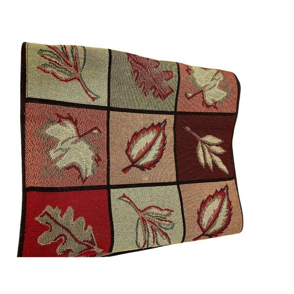 Fall Reversible Table Runner Brocade Leaf Red Pattern Multi Colored 13"W x 88"L - Picture 4 of 10